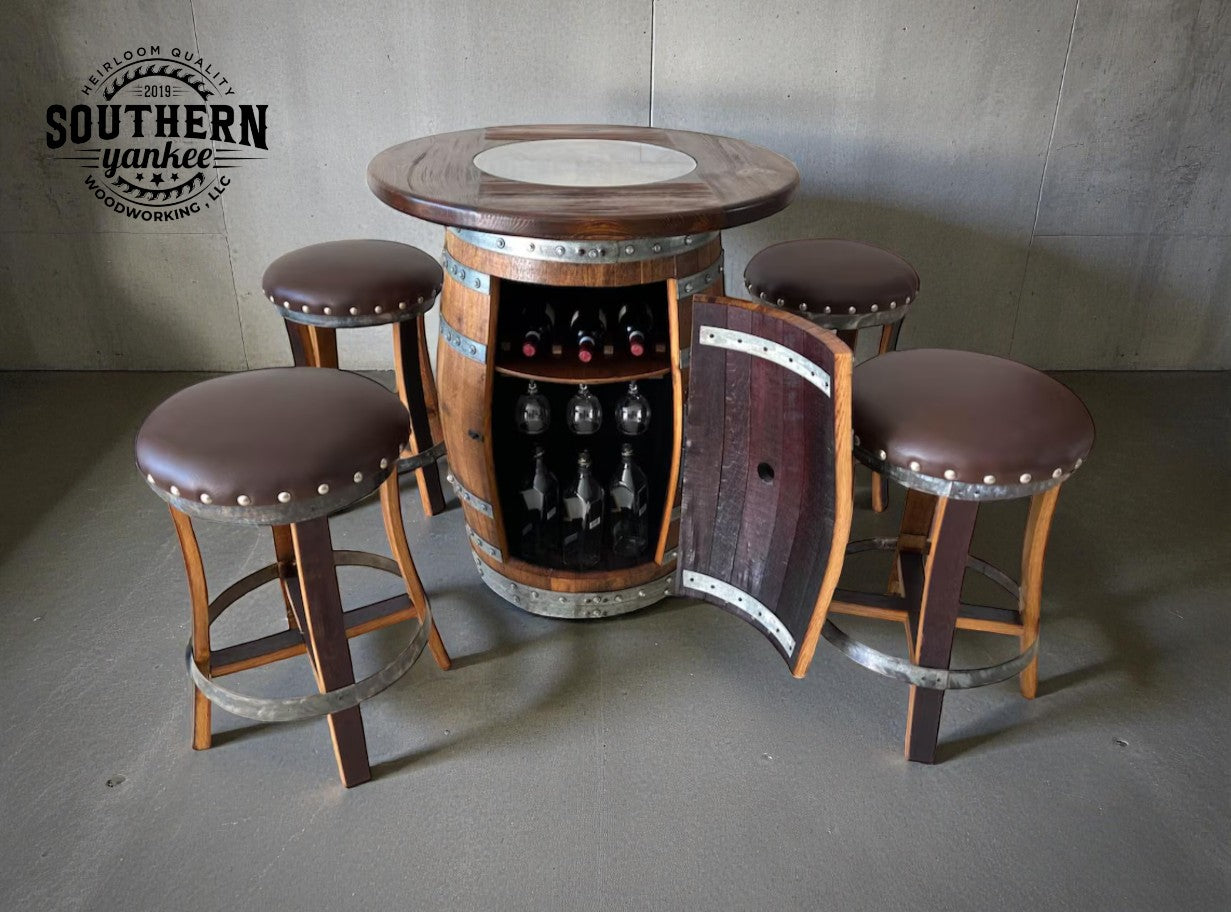 1773 Whiskey Barrel Hoop Table Set: Barstool Patio Furniture set (Brown)