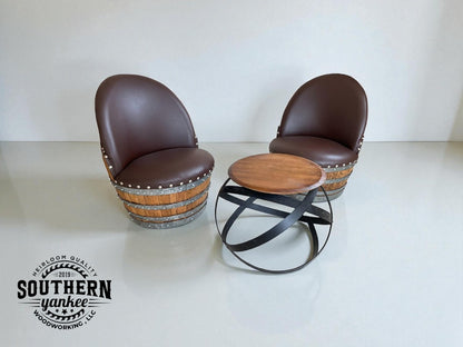 1773 Whiskey Barrel Hoop Table Set: 2 Chair Patio Furniture (Brown)